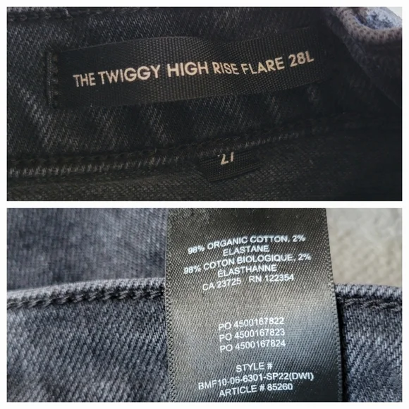 Denim Forum The Twiggy High Rise Flare 28L High-Waisted Flared Jeans- Black - Picture 7 of 12